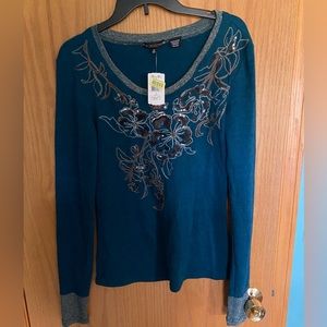 NWT Miss Me Lightweight Turquoise embellished sweater Sz M